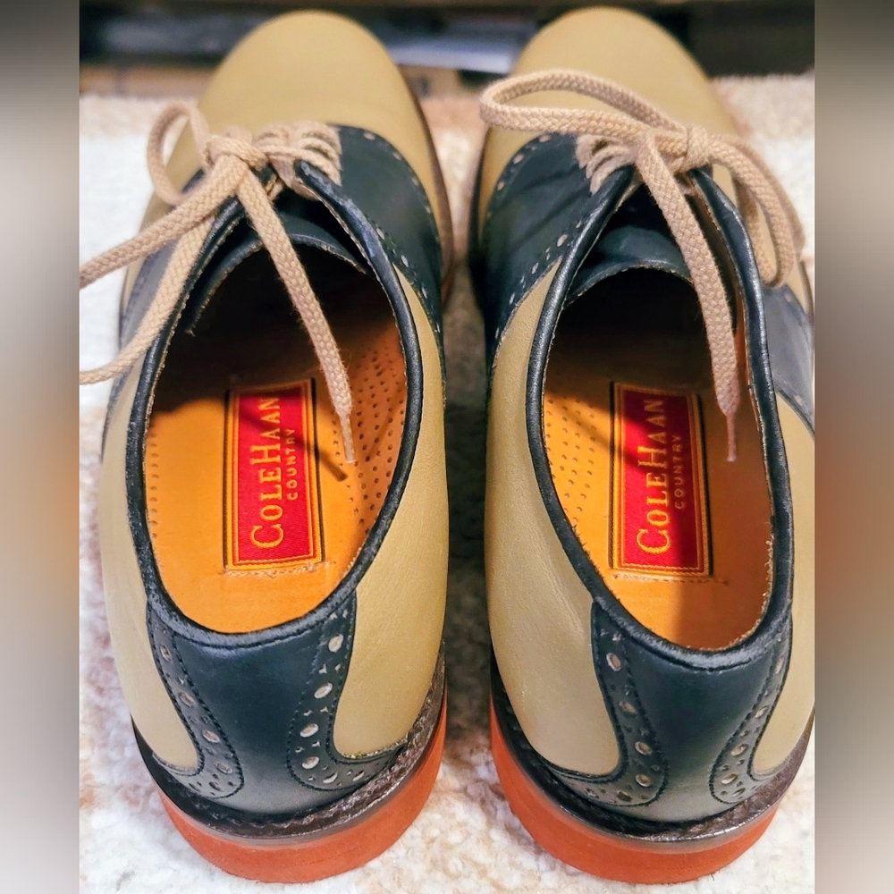 Vtg COLE HAAN Men's Two Tone Oxfords Beige Navy USA- US 7 1/2 D see measurements - Picture 7 of 16